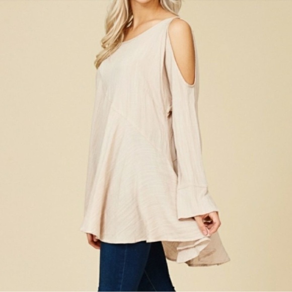 Crescent Light Beige Cold Shoulder Tunic - Picture 4 of 11